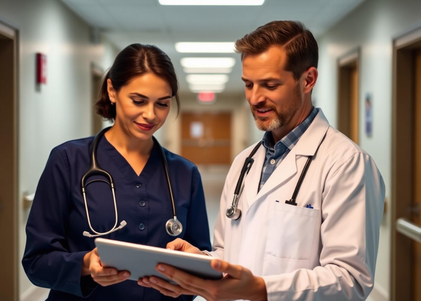 Facility administrator and physician reviewing a schedule