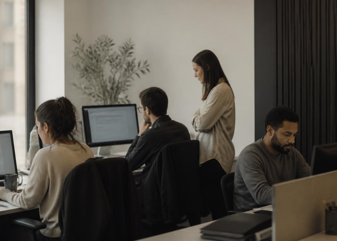 Staffing operations team working at their desks